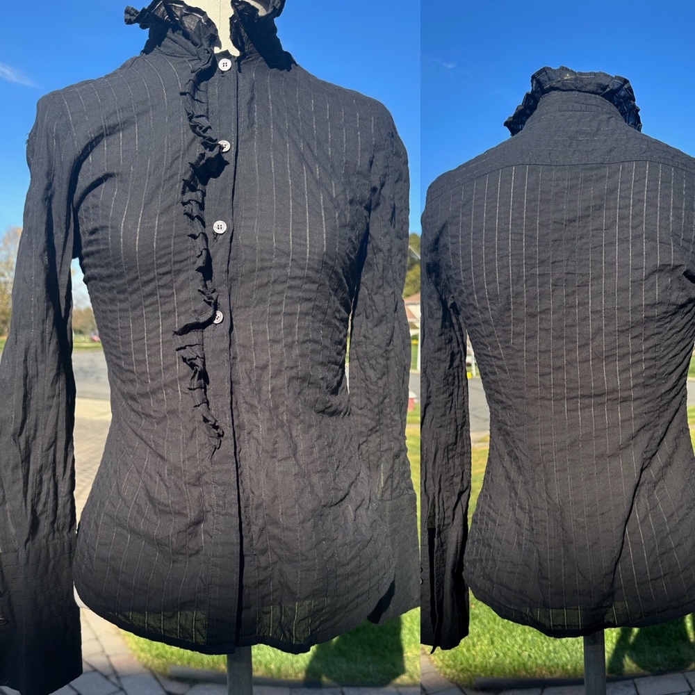 CLUB MONOCO BLACK PINSTRIPE BUTTON DOWN BLOUSE XS